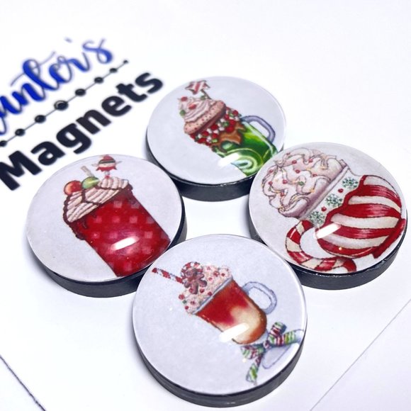Set 4 Handcrafted Christmas Coffee 1 Magnets - Refrigerator Kitchen Whiteboard - Picture 2 of 3